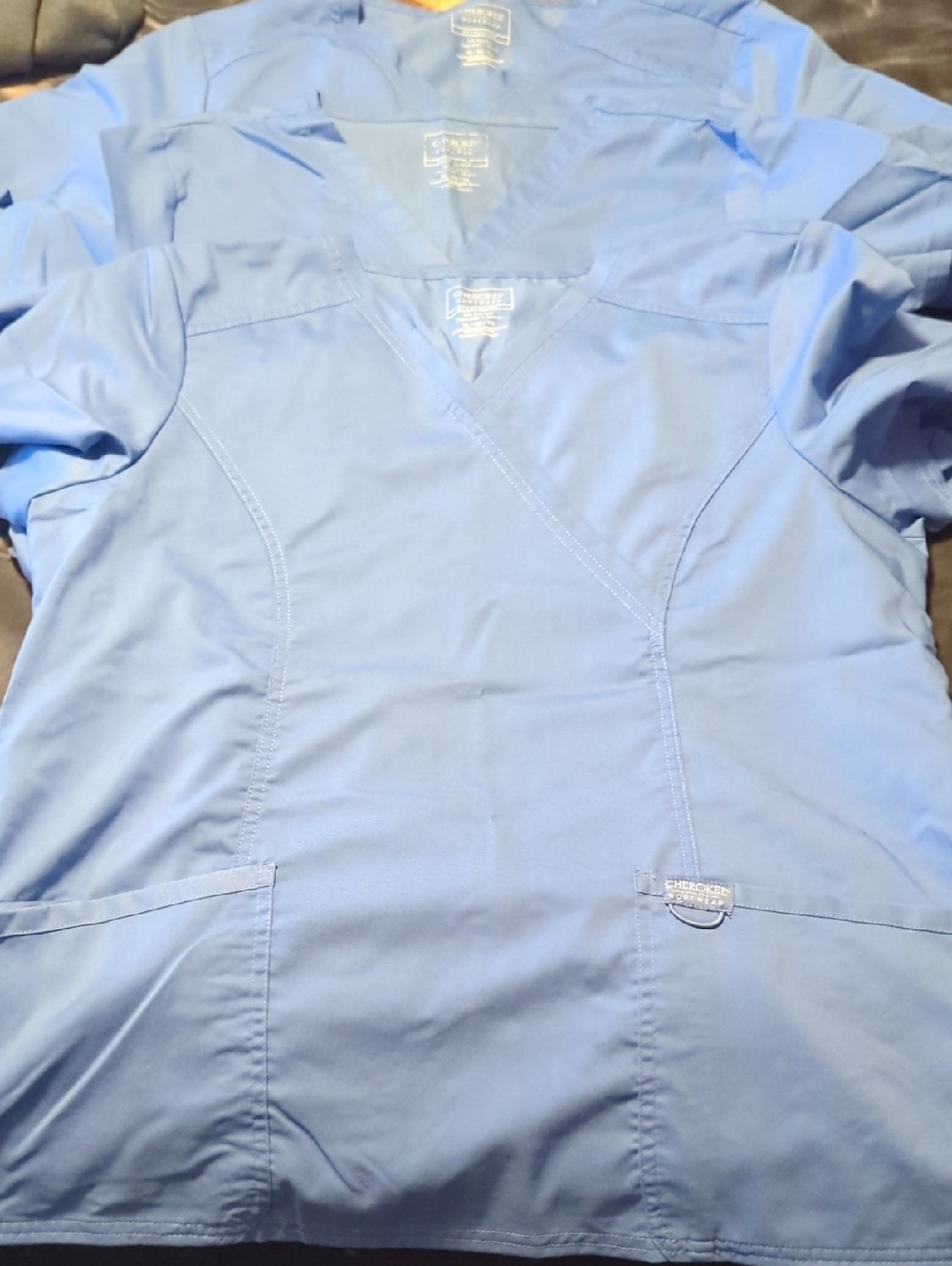 3 Sets Of Cherokee Light Blue Workwear Scrubs Tops And Bottoms